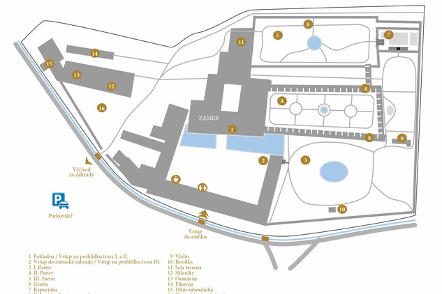 Mapa zámeckého areálu v Lysicích
